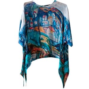 Silk sheer top WEARABLE ART tunic S / M coverup EUC blouse handmade Cocoon House
